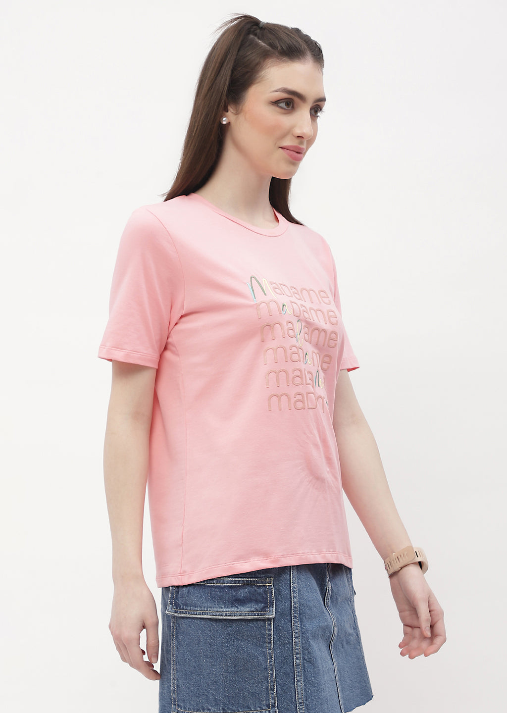 Madame Logo Print Pink Regular T-Shirt