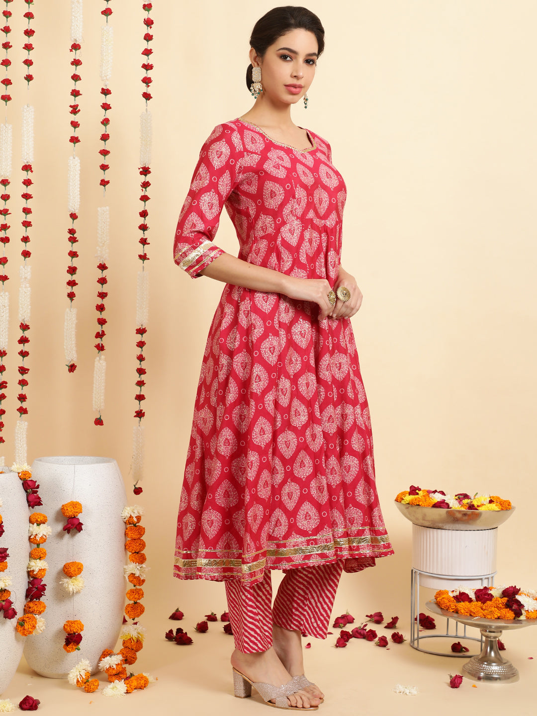 Jaipur Kurti Ladies Western Kurti 3Pcs Set 1D23Kptdr007 Pink