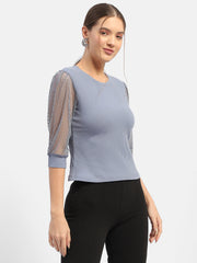 Madame Knit Sleeve Grey Regular Top