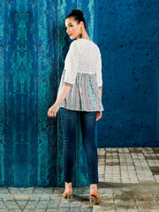 White And Blue Ethnic Printed Straight Kurta