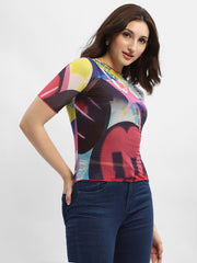 Madame Disney Lettuce Hem Red Mesh Top