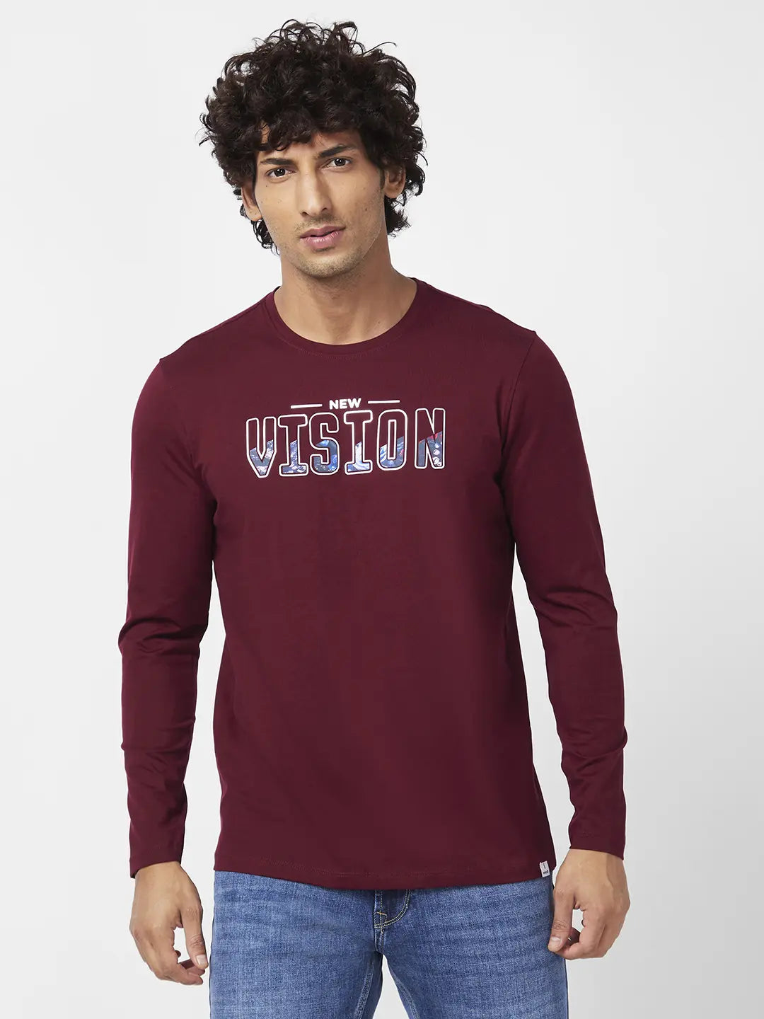 Spykar Mens T-Shirt F/S Mktcp2Bc148 Wine Red