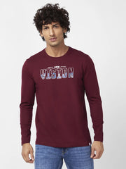 Spykar Mens T-Shirt F/S Mktcp2Bc148 Wine Red