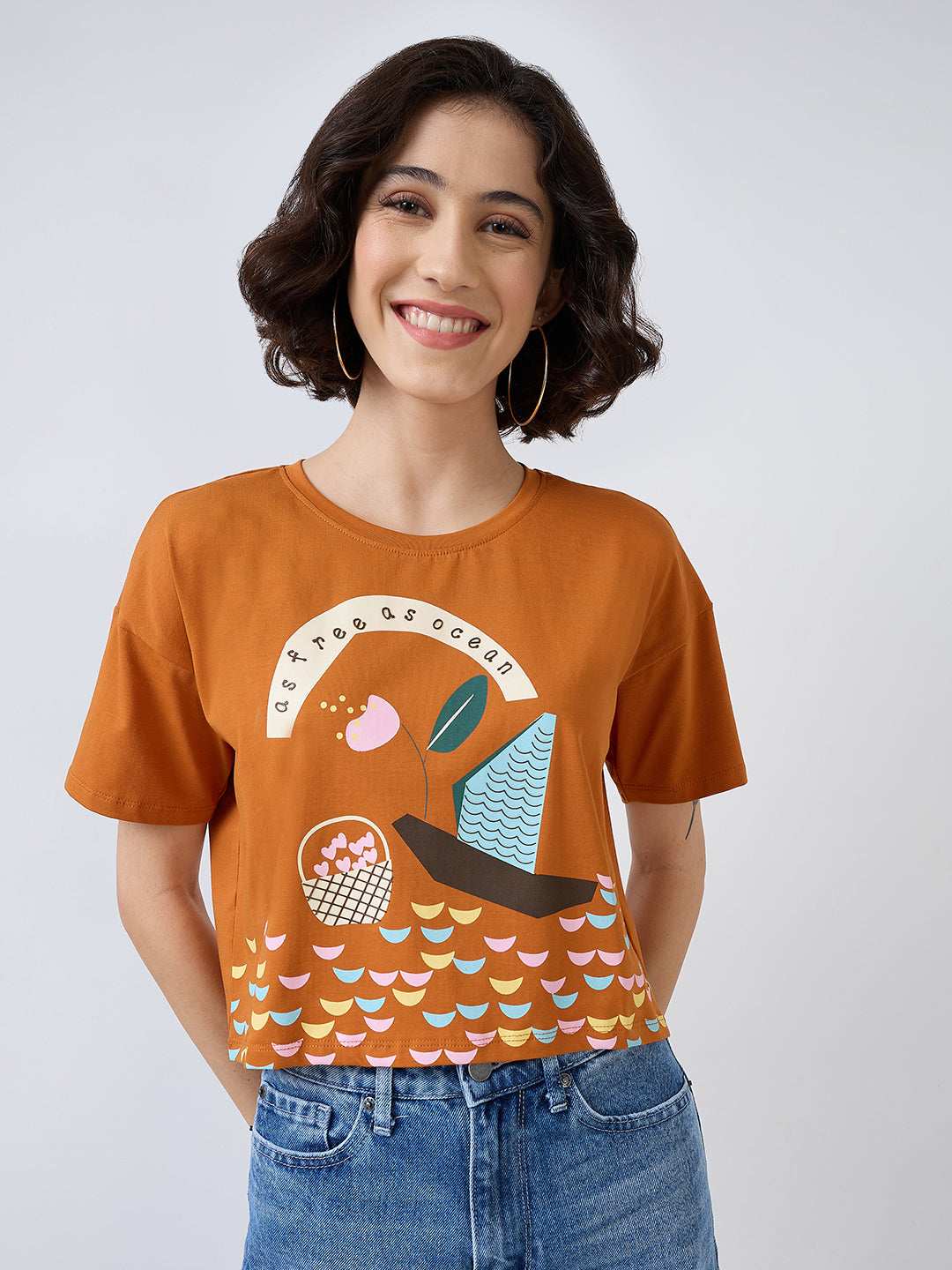 Spykar Ladies Western T-Shirt H/S Wktft1Be055 Amber Orange