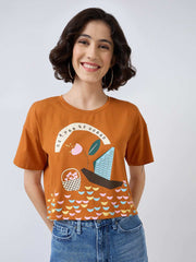 Spykar Ladies Western T-Shirt H/S Wktft1Be055 Amber Orange