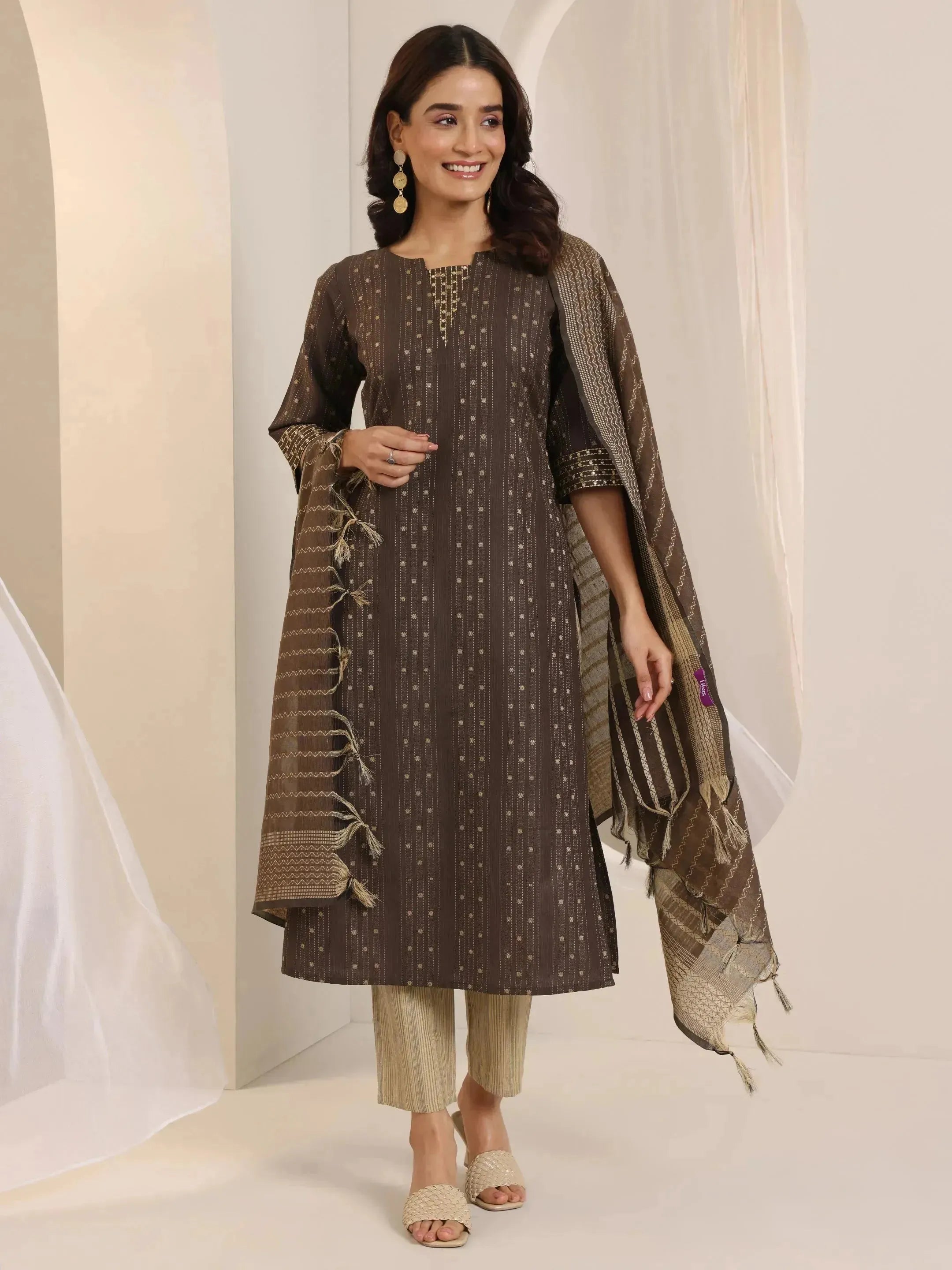 LIBAS LADIES WESTERN KURTI 3PCS SET 400574 BROWN