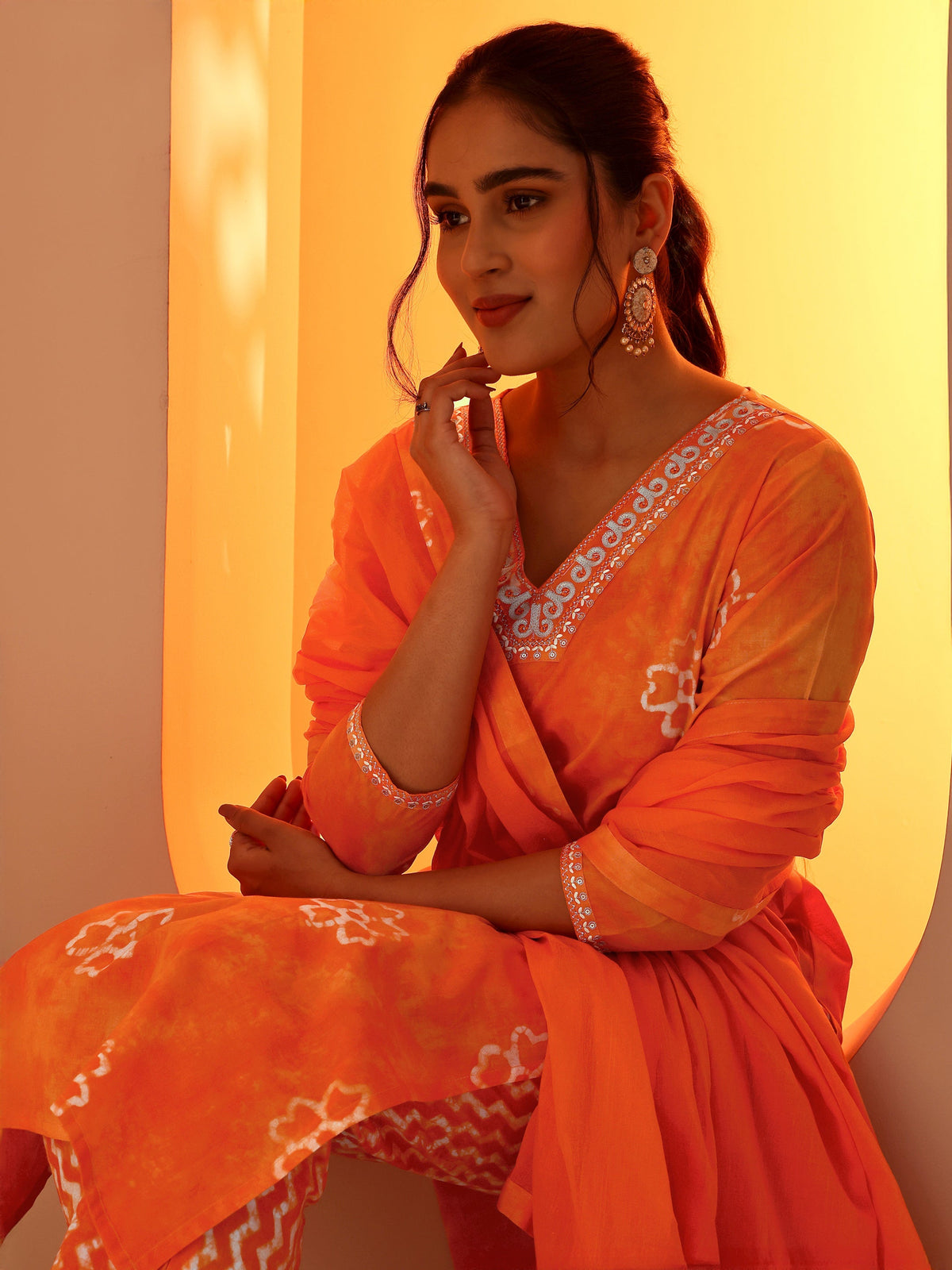 LIBAS LADIES WESTERN KURTI 3PCS SET 400695 orange