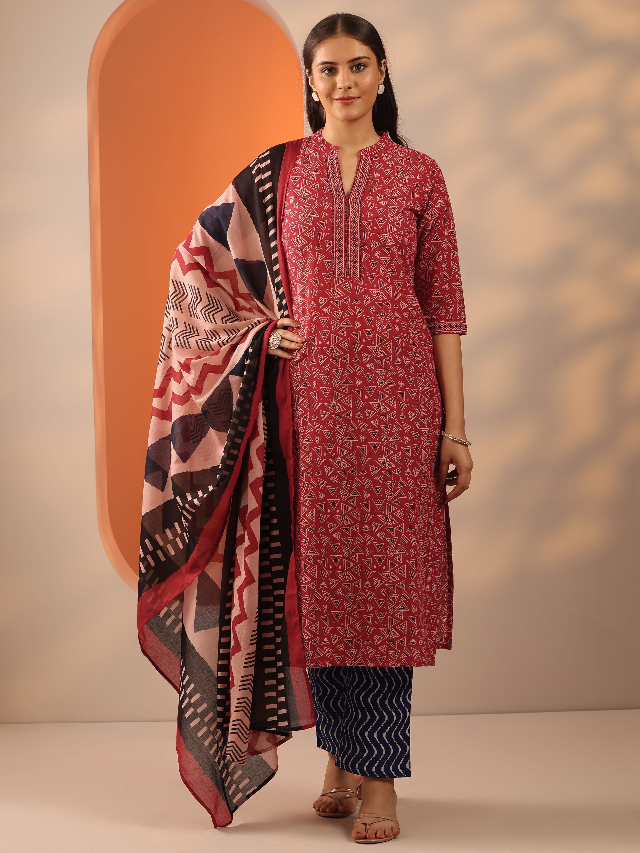 LIBAS LADIES WESTERN KURTI 3PCS SET 400707 RED