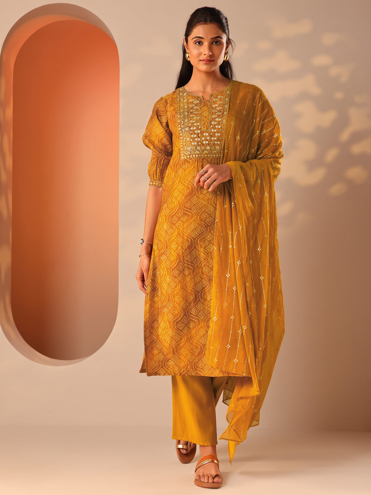LIBAS LADIES WESTERN KURTI 3PCS SET 400710 MUSTARD