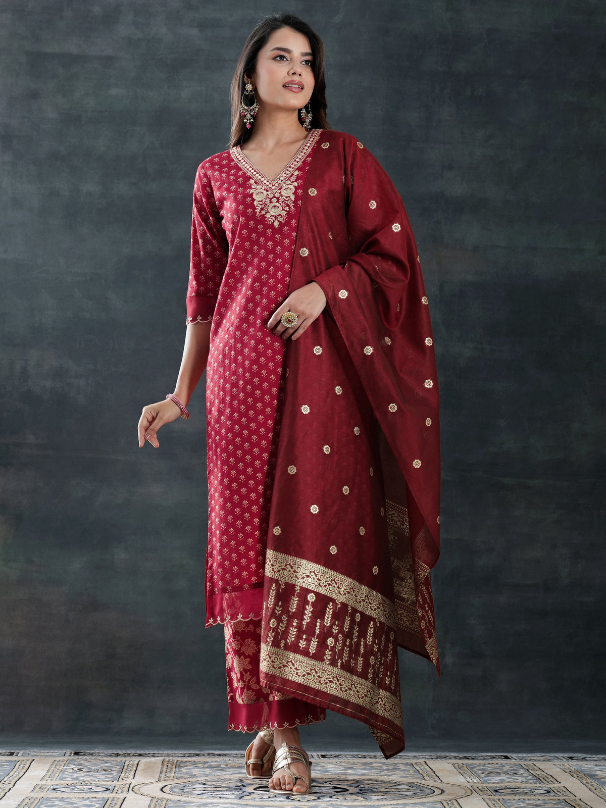LIBAS LADIES WESTERN KURTI 3PCS SET 400722 MAROON
