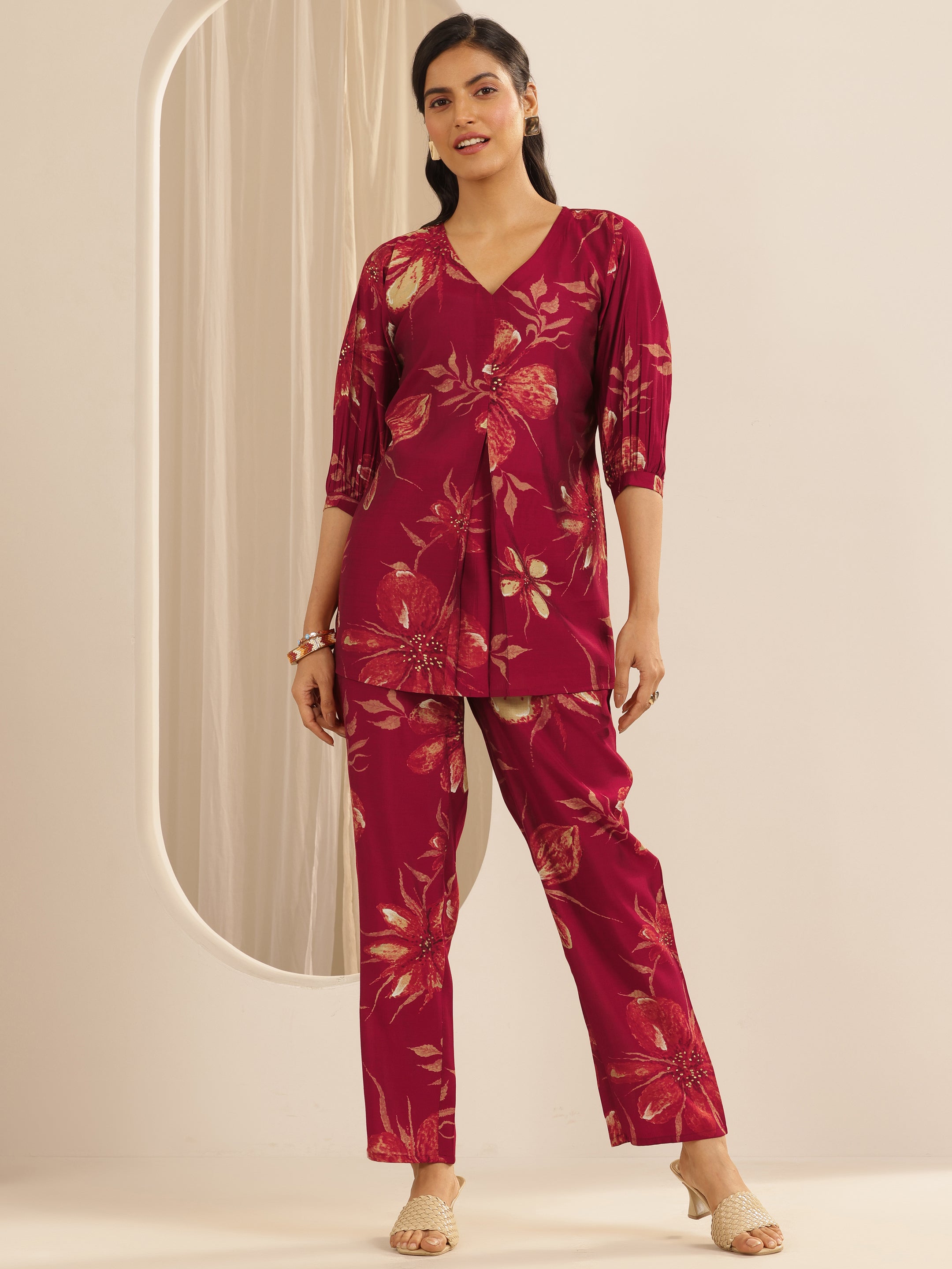 LIBAS LADIES WESTERN KURTI 2PCS SET 400790 MAROON