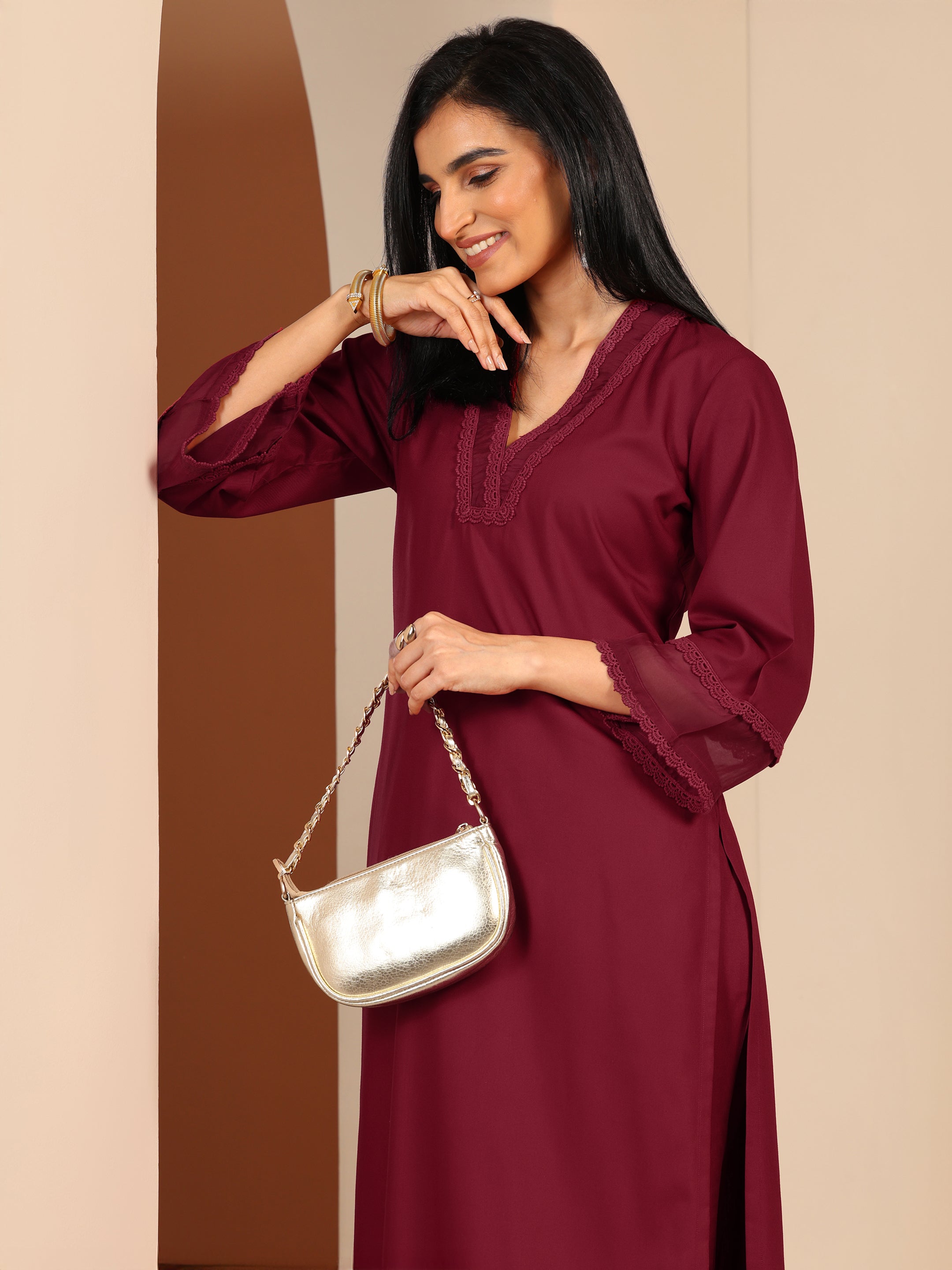 LIBAS LADIES WESTERN KURTI 2PCS SET 400792 MAROON