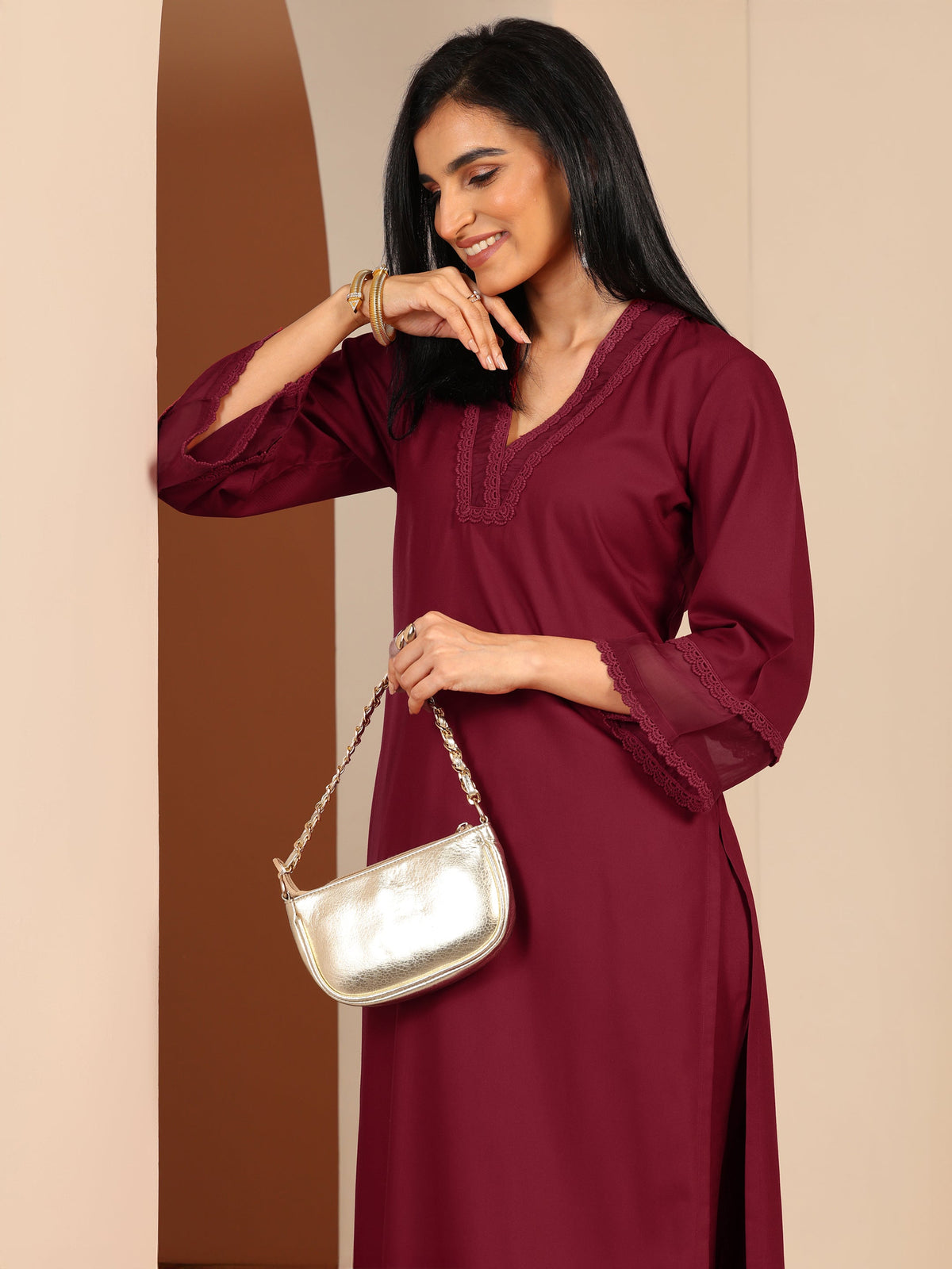 LIBAS LADIES WESTERN KURTI 2PCS SET 400792 MAROON