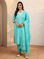 Green Bandhani printed cotton suit set with dupatta, Libas women's kurti 3-piece Western style ensemble, traditional design.