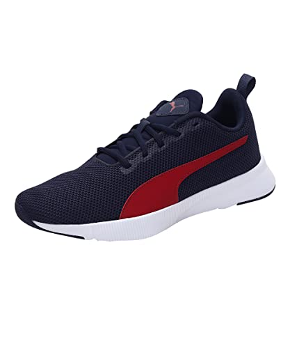 Puma unisex Robust Peacoat-Red Dahlia running shoe, size 11 kids UK, sporty footwear with red and navy accents.