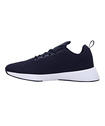 Puma unisex adult Robust Peacoat-Red Dahlia running shoe in size 11 Kids UK, featuring red and navy design with sporty laces.