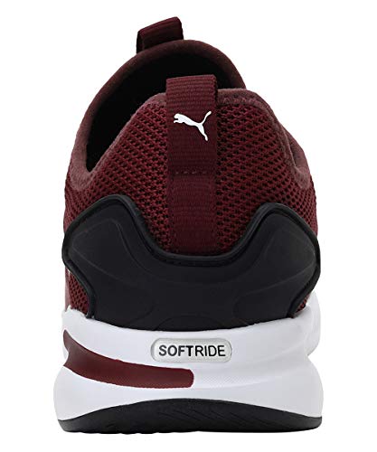 Puma men's Softride Rift Knit low boots in Zinfandel and Puma Black, featuring knit upper and sporty design.