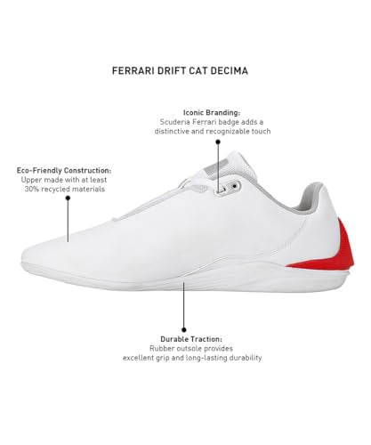 PUMA Unisex-Adult Ferrari Drift Cat Decima White-Rosso Corsa Sneaker - 6 UK (30719302)