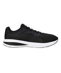 Puma unisex adult Transport high-risk red and black walking shoe, size 10 UK, sporty design with breathable mesh and durable sole.
