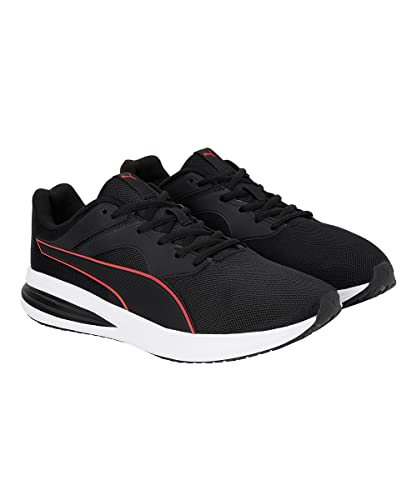 Puma unisex adult Transport black and high risk red walking shoe, size 10 UK, sporty footwear for men and women.