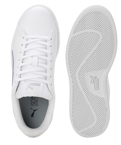 Puma Womens Smashic Wmn White-Spring Lavender-Matte Silver Sneaker - 8UK (39511101)