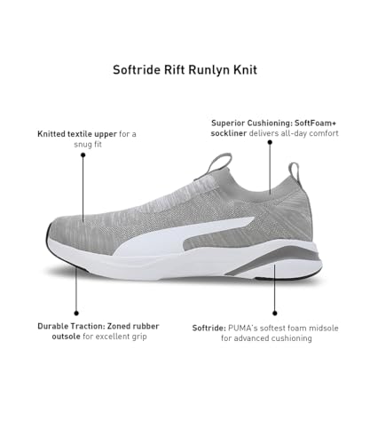 Puma Mens Softride Rift Runlyn Knit Concrete Gray-White-Navy Blazer Running Shoe - 7 UK (31075602)