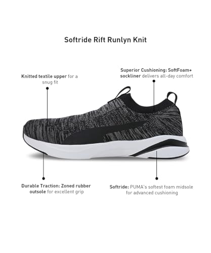 Puma Mens Softride Rift Runlyn Knit Black-Cool Dark Gray-Lemon Meringue Running Shoe - 11 UK (31075601)