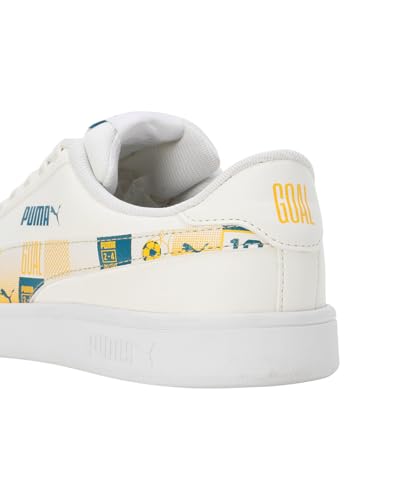 Puma Unisex-Kid Smash Classic PSL JR Warm White-Pelé Yellow-Speed Blue Sneaker - 4 UK (40129903)