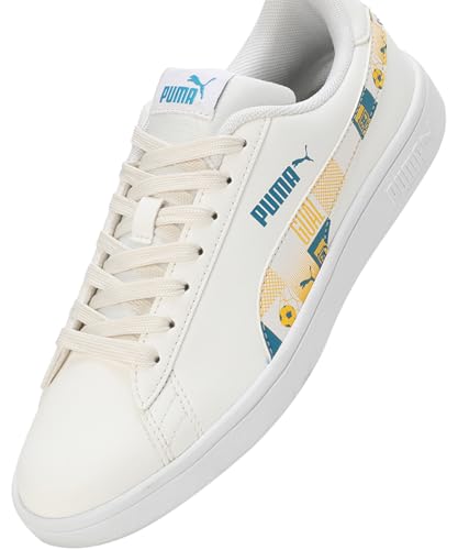 Puma Unisex-Kid Smash Classic PSL JR Warm White-Pelé Yellow-Speed Blue Sneaker - 4 UK (40129903)