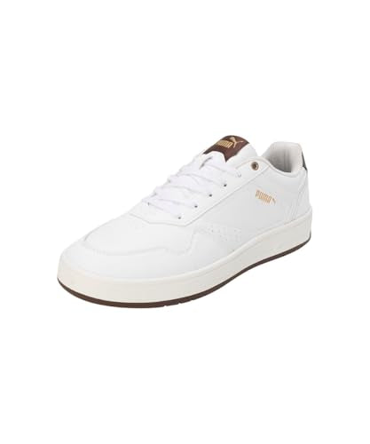 Puma Mens Court Classic Res White-Chestnut Brown-Gold Sneaker - 8 UK (40111702)