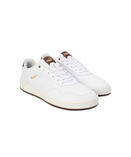 Puma Mens Court Classic Res White-Chestnut Brown-Gold Sneaker - 8 UK (40111702)
