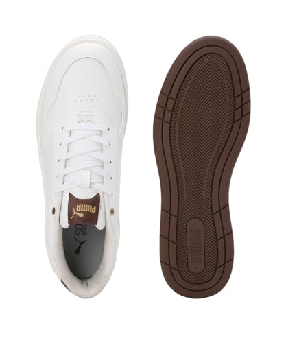 Puma Mens Court Classic Res White-Chestnut Brown-Gold Sneaker - 8 UK (40111702)