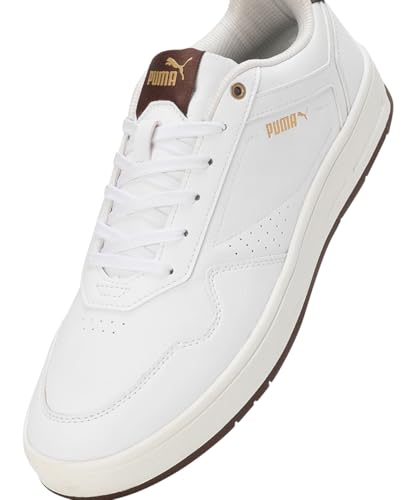 Puma Mens Court Classic Res White-Chestnut Brown-Gold Sneaker - 8 UK (40111702)