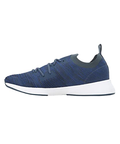 Puma Men Flyer Runner Engineered Knit sneaker in dark denim, palace blue, and white with mesh and knit upper, size 8UK.