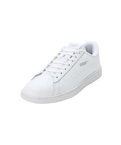 White Puma Smash V2 L unisex adult sneakers with lace-up design and rubber sole, perfect for casual sports and everyday wear.
