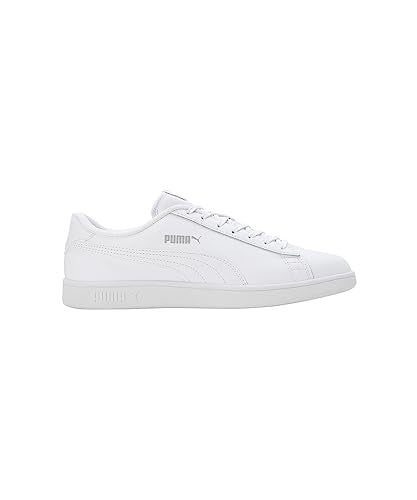 White Puma Smash V2 L unisex sneaker with a classic low-top design and white laces, displayed on a plain background.