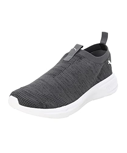 Puma men's Scorch Mark slip-on sneaker in black, white, and cool dark gray with sporty design and cushioned sole.
