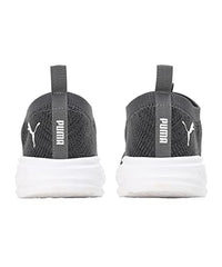 Puma men's Scorch Mark slip-on sneaker in black, white, and dark gray with sporty design, size 10UK, lightweight athletic footwear.