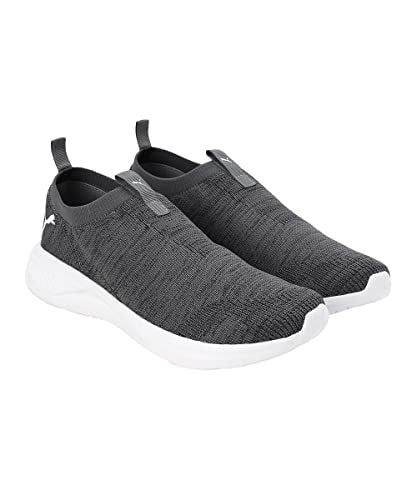 Puma men's Scorch Mark slip-on sneaker in black, white, and dark gray, size 10UK, sporty footwear for active wear.
