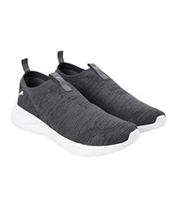 Puma men's Scorch Mark slip-on sneaker in black, white, and dark gray, size 10UK, sporty footwear for active wear.