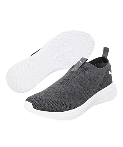 Puma Men Scorch Mark Slip On sneaker in black, white, and cool dark gray, athletic slip-on shoe for men, size 10UK.