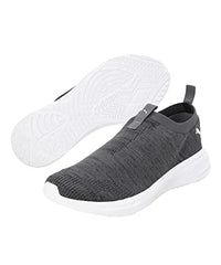 Puma Men Scorch Mark Slip On sneaker in black, white, and cool dark gray, athletic slip-on shoe for men, size 10UK.