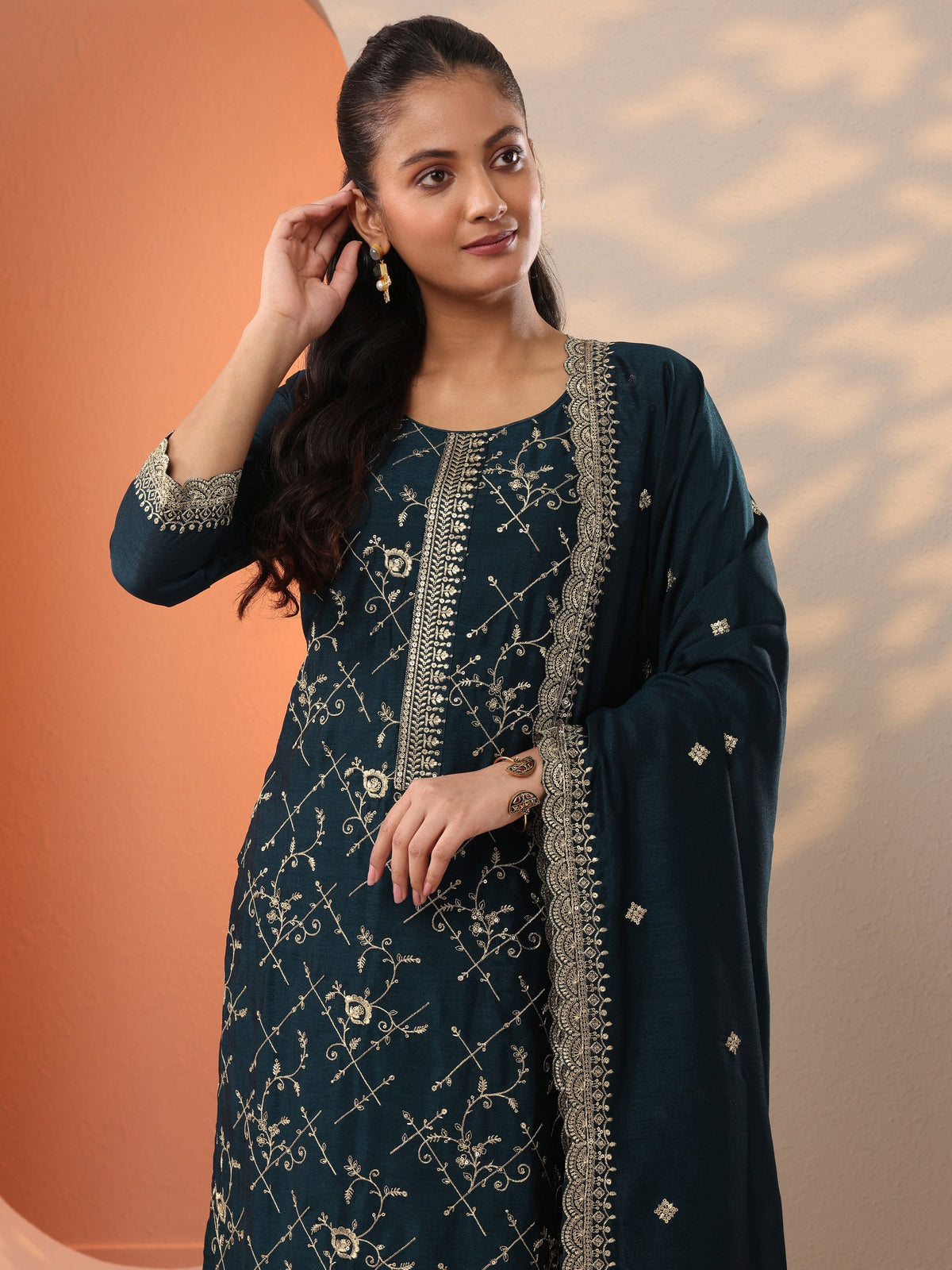 LIBAS LADIES WESTERN KURTI 3PCS SET 49541 TEAL