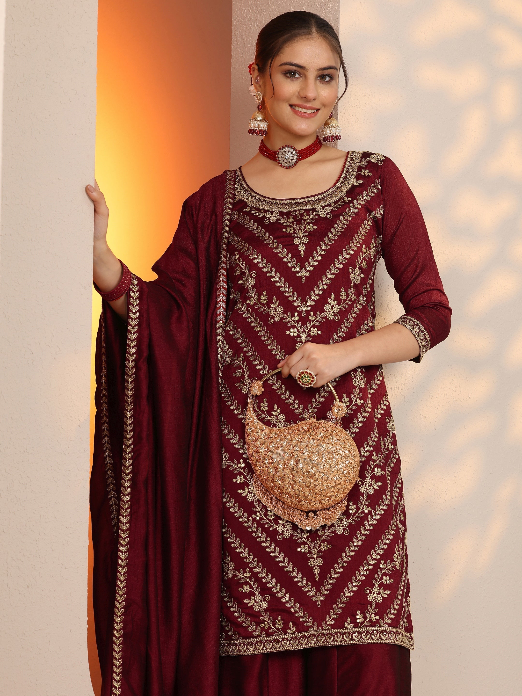 LIBAS LADIES WESTERN KURTI 3PCS SET 49554 MAROON