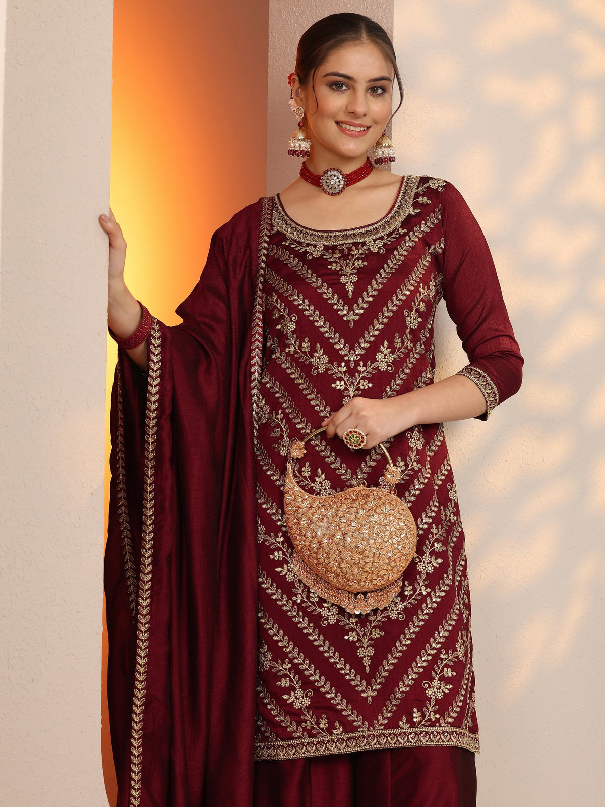 LIBAS LADIES WESTERN KURTI 3PCS SET 49554 MAROON