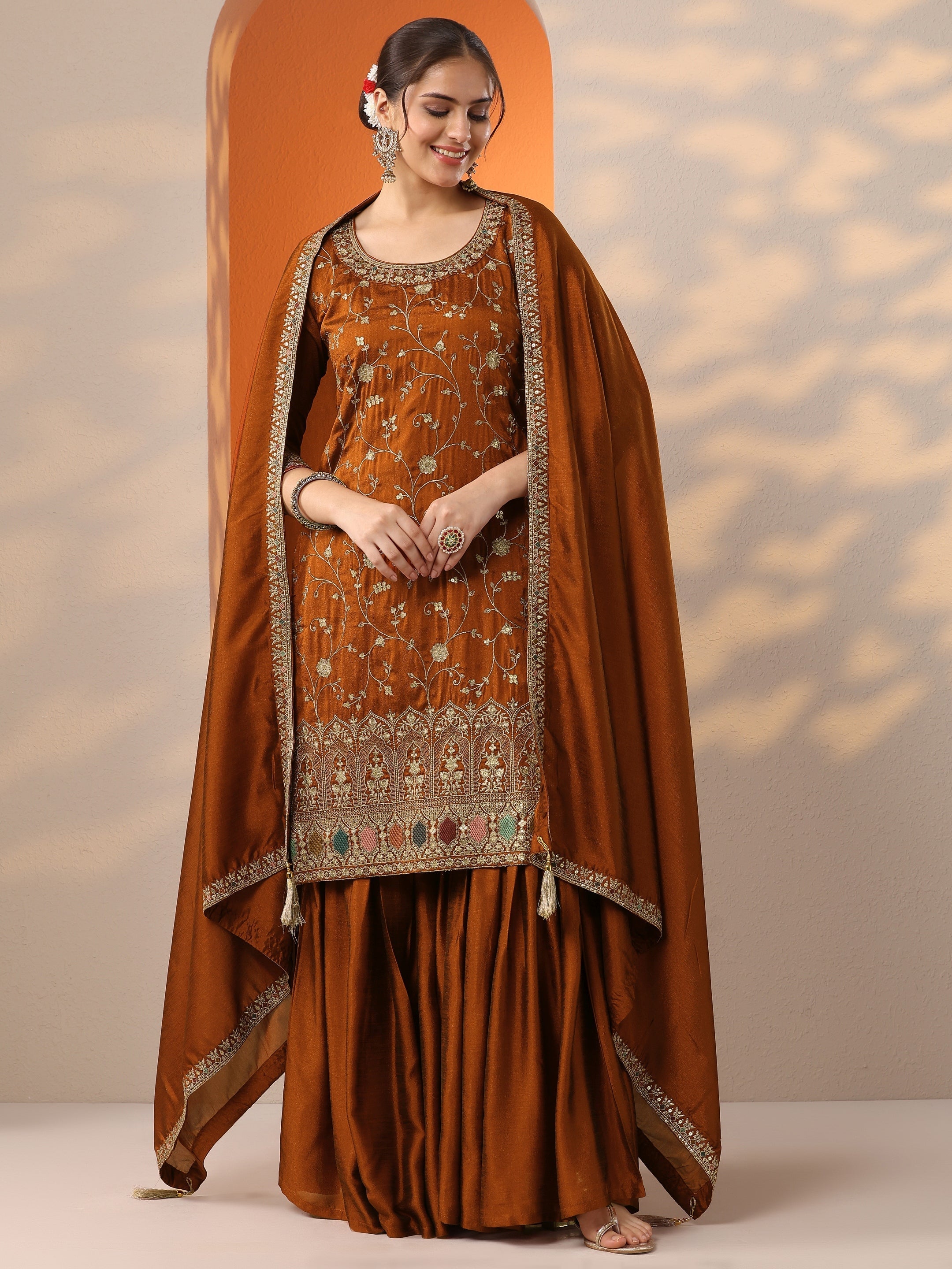 LIBAS LADIES WESTERN KURTI 3PCS SET 49557 RUST