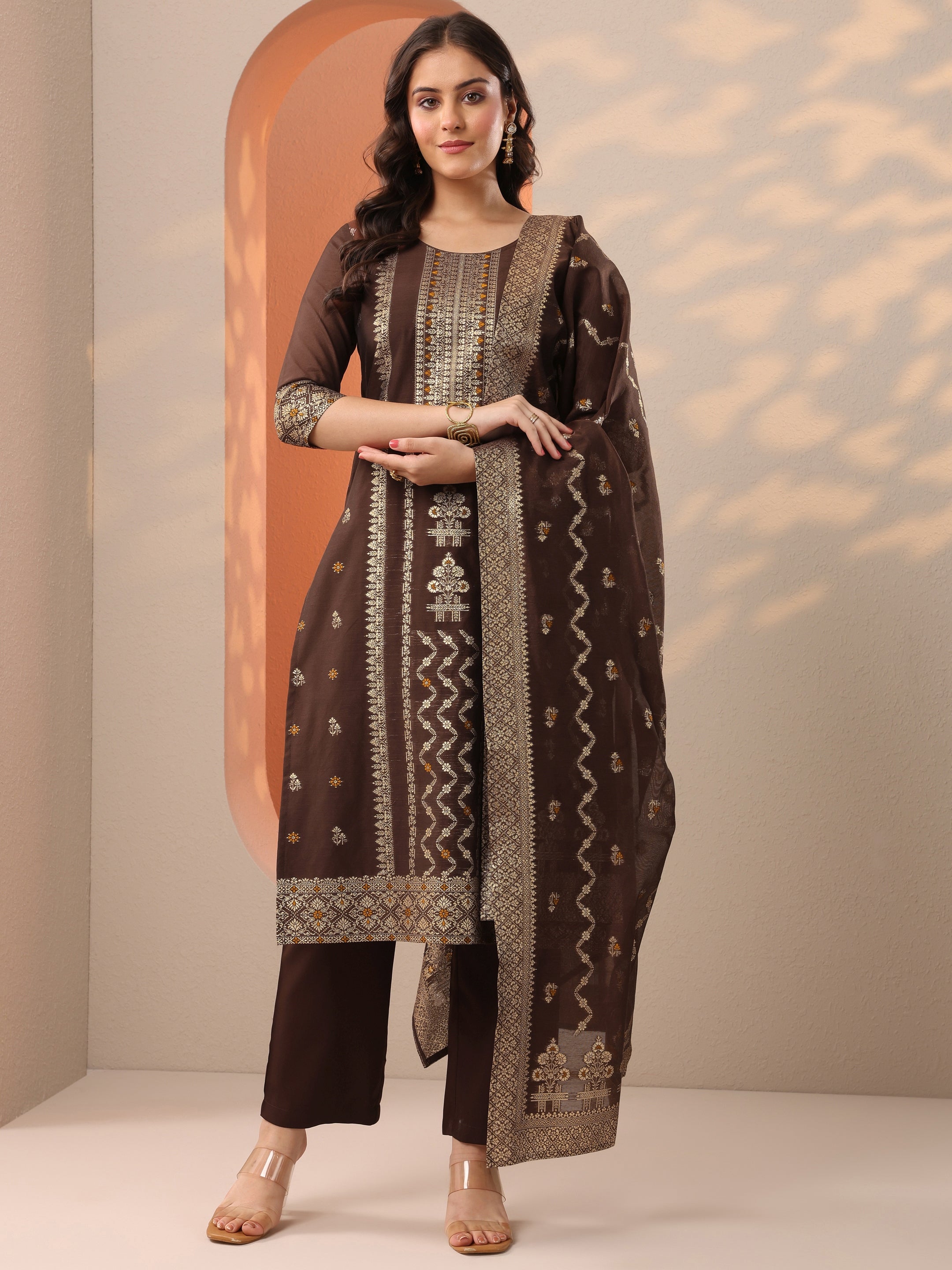 LIBAS LADIES WESTERN KURTI 3PCS SET 49571 BROWN