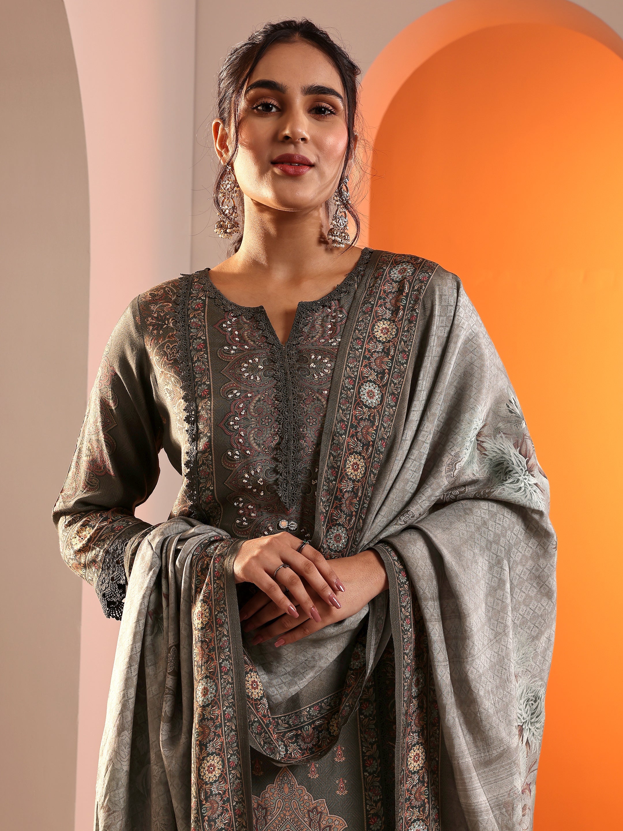 LIBAS LADIES WESTERN KURTI 3PCS SET 49579 Grey