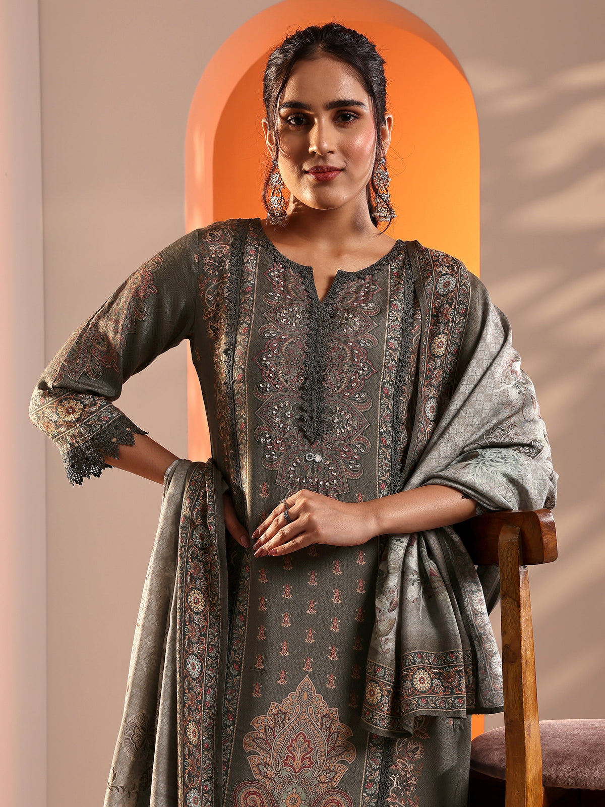 LIBAS LADIES WESTERN KURTI 3PCS SET 49579 Grey