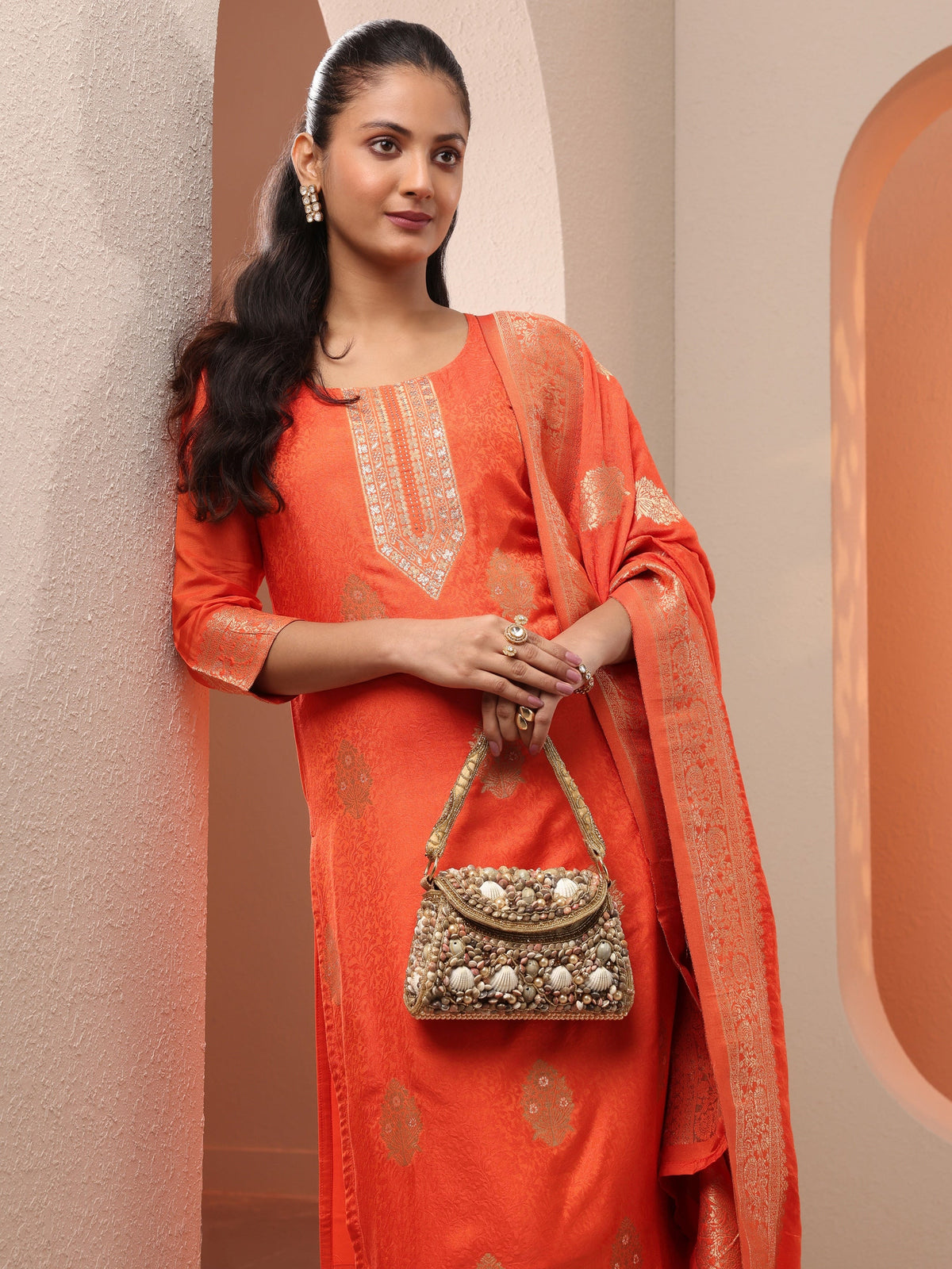 LIBAS LADIES WESTERN KURTI 3PCS SET 49597 orange